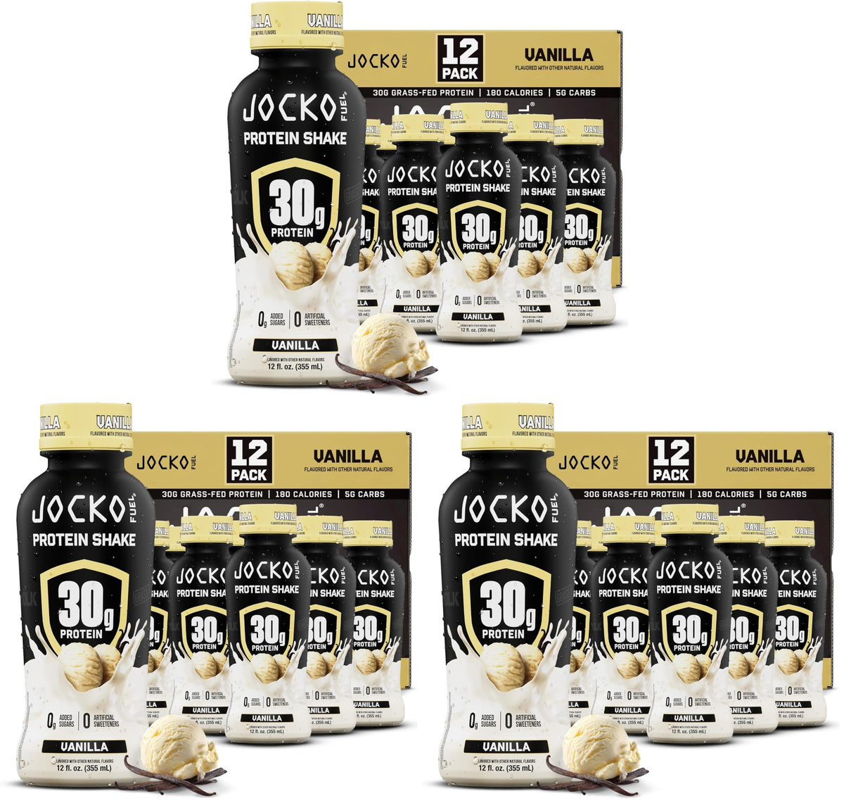 Jocko Mölk 30g Grass Fed Protein Shakes – No Added Sugar Protein Drinks KETO Friendly - Ready to Drink 12 FL Oz (Pack of 12) Banana Cream