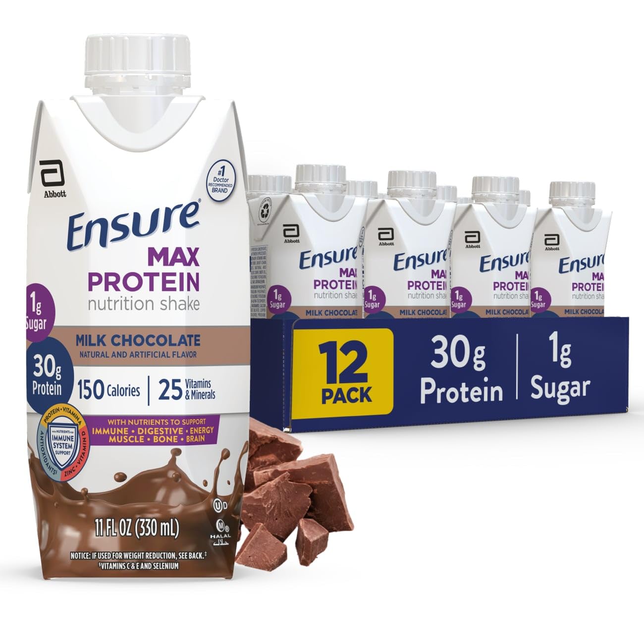 Ensure Max Protein French Vanilla Shake, 30g High Protein, 12 Pack | 30g Protein to Support Muscle Health & Manage Hunger for Adults, Each Protein Shake has 1g Sugar, 150 Calories, 4g Fiber