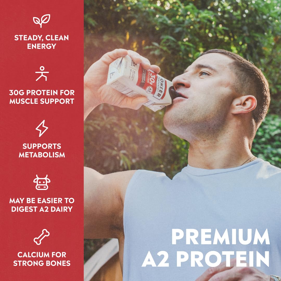 Pioneer Pastures Protein A2 Milkshakes, Strawberries & Cream, 11oz, 12 Pack | A2 Protein Shake, 30g Protein, Ultra-Filtered, Lactose Free, 2g Sugar, No Seed Oils, No Artificial Sweeteners