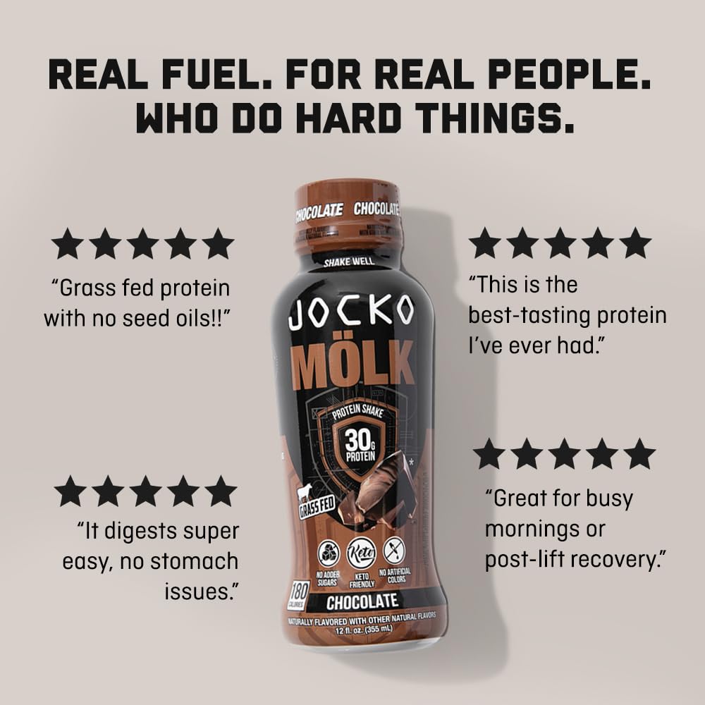 Jocko Mölk 30g Grass Fed Protein Shakes – No Added Sugar Protein Drinks KETO Friendly - Ready to Drink 12 FL Oz (Pack of 12) Banana Cream