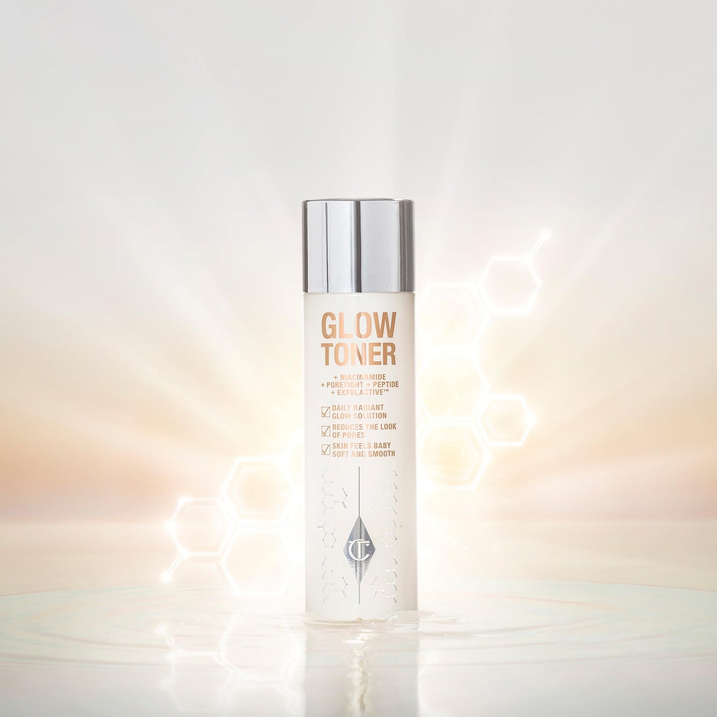 Charlotte Tilbury Glow Face Toner Mini - Exfoliating Toner for Oily Skin - Helps to Reduce the Appearance of Pores, Hydrate & Plump Skin - Delicately Scented with Rose & Lemon (30ml)