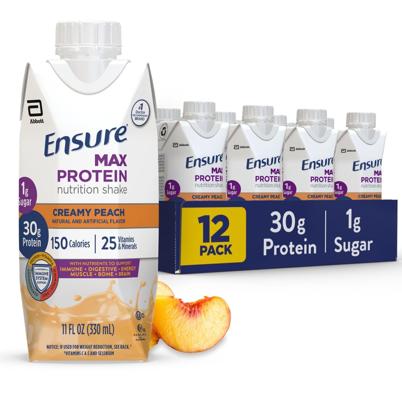 Ensure Max Protein French Vanilla Shake, 30g High Protein, 12 Pack | 30g Protein to Support Muscle Health & Manage Hunger for Adults, Each Protein Shake has 1g Sugar, 150 Calories, 4g Fiber
