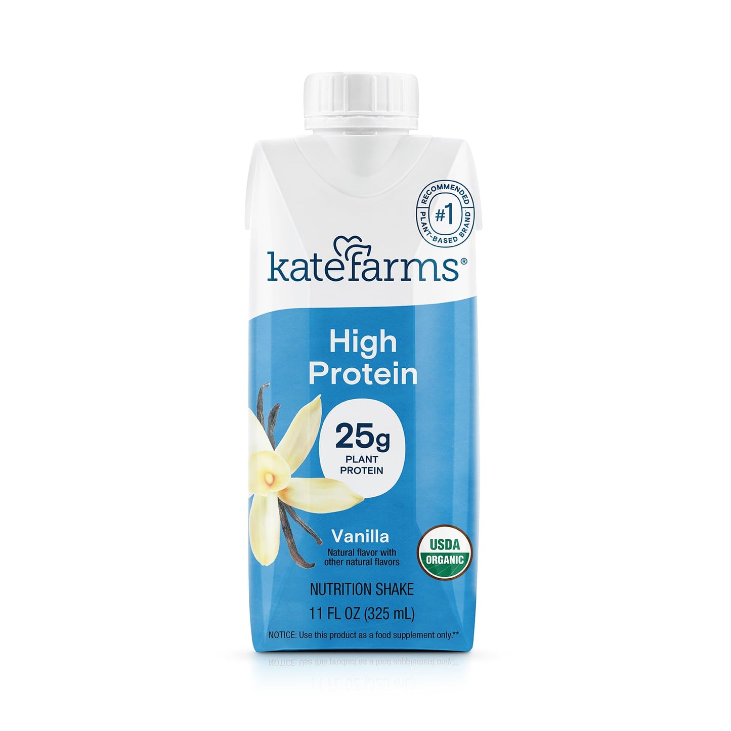 KATE FARMS Organic High Protein Chocolate Shake, 25g Protein, 12 Pack | High-protein organic shake with 25g protein, 6g fiber, 27 vitamins & minerals, and 0g sugar.