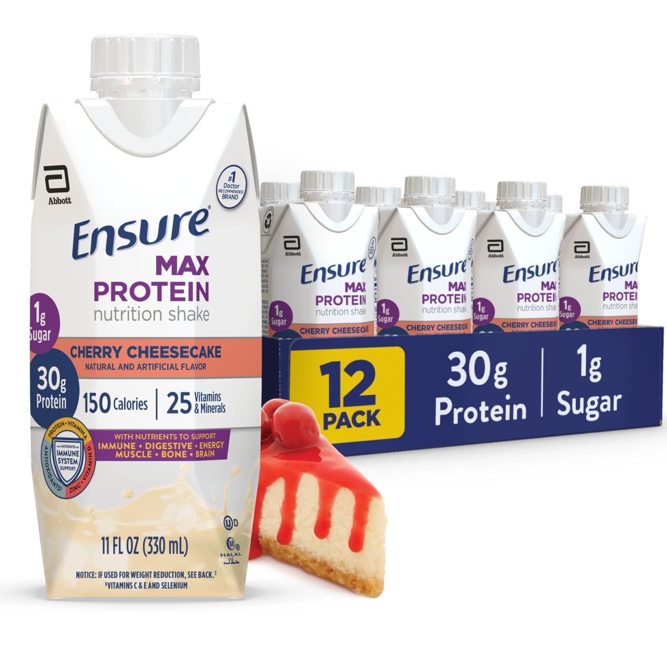 Ensure Max Protein French Vanilla Shake, 30g High Protein, 12 Pack | 30g Protein to Support Muscle Health & Manage Hunger for Adults, Each Protein Shake has 1g Sugar, 150 Calories, 4g Fiber