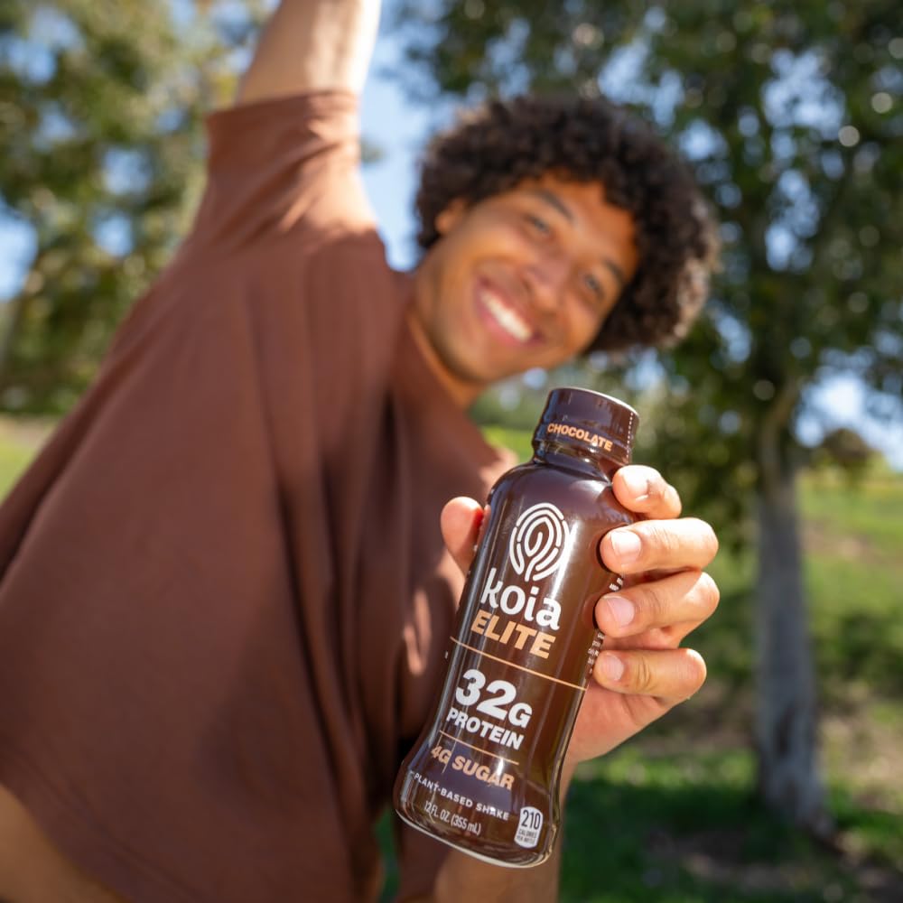 Koia Elite Plant Based Protein Shake, Chocolate, 32g Protein, 4g Sugar, 6g Prebiotic Fiber, Pre & Post Workout Nutritional Drink, No Seed Oils, Dairy-Free, Gluten-Free, Non-GMO, 12 Fl Oz (Pack of 12)