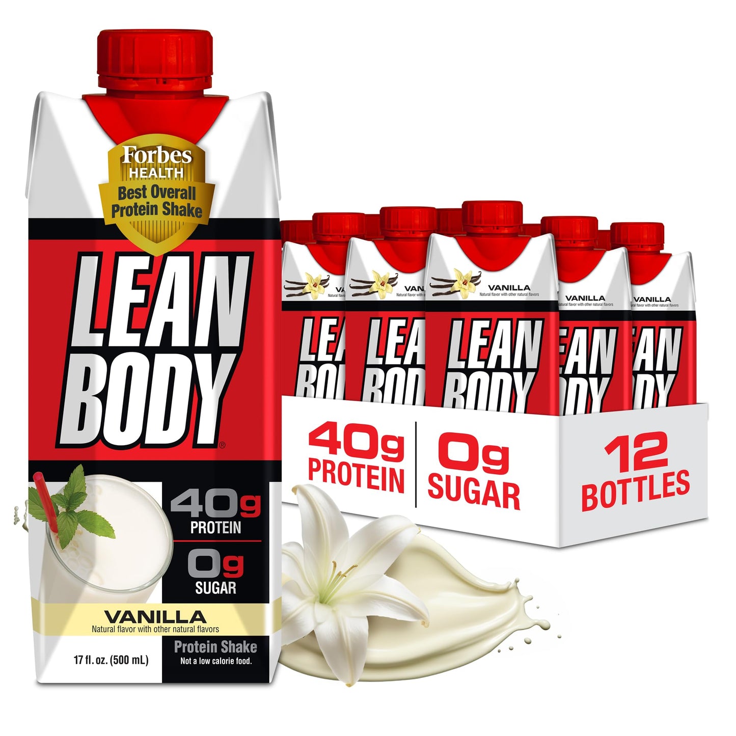 Labrada Lean Body Ready-to-Drink Chocolate Protein Shake, 40g Protein, Whey Blend, 0 Sugar, Gluten Free, 22 Vitamins & Minerals, LABRADA, 17 Fl Oz (Pack of 12)