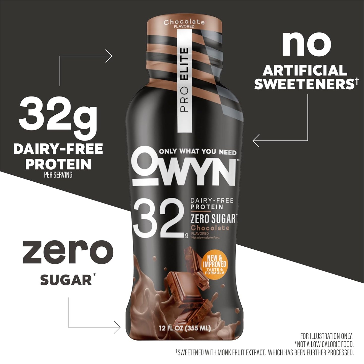 OWYN Only What You Need 32g Chocolate Flavored Protein Shake, 12 Ct | 32g Protein, Zero Sugar, 3g Fiber, Dairy Free, Plant Protein, Gluten Free, Individual 12fl oz Bottles