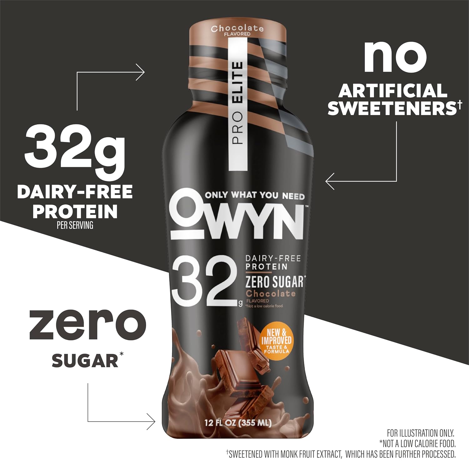 OWYN Only What You Need 32g Chocolate Flavored Protein Shake, 12 Ct | 32g Protein, Zero Sugar, 3g Fiber, Dairy Free, Plant Protein, Gluten Free, Individual 12fl oz Bottles