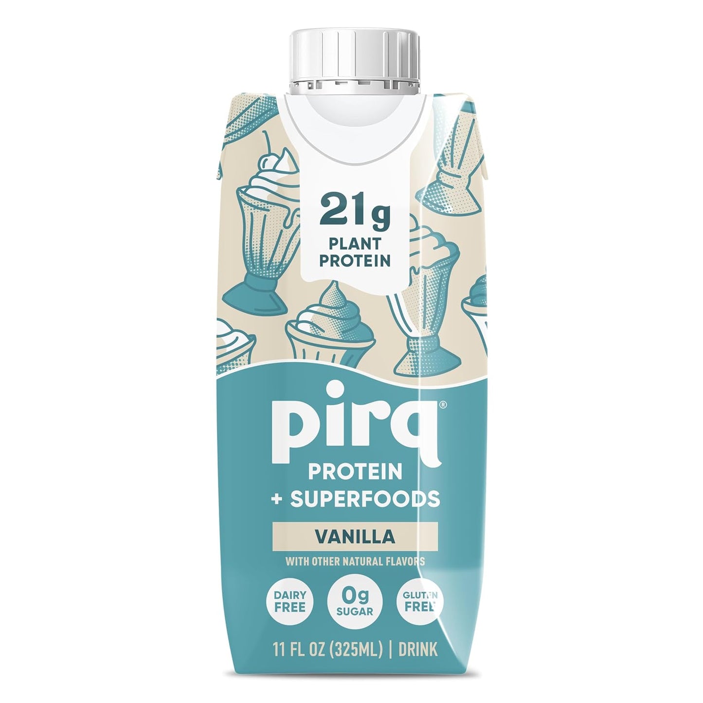 Pirq, 21g Dairy Free Protein Shake, 25 Superfoods, 0g Sugar, Plant-Based Protein Drink, Gluten-Free, Vegan, Kosher, Keto, Low Carb, Low Calorie (12 Pack) (Vanilla)