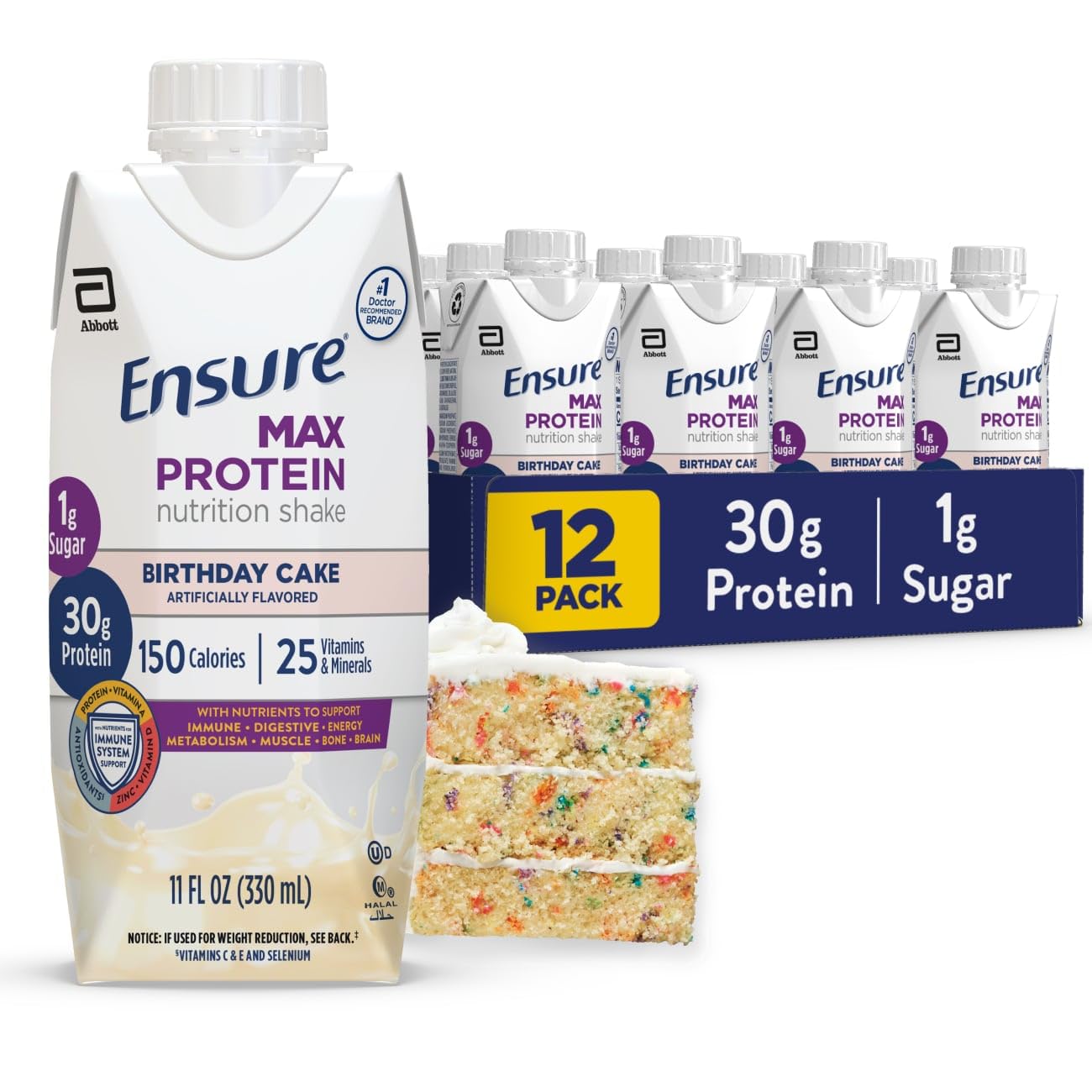 Ensure Max Protein French Vanilla Shake, 30g High Protein, 12 Pack | 30g Protein to Support Muscle Health & Manage Hunger for Adults, Each Protein Shake has 1g Sugar, 150 Calories, 4g Fiber