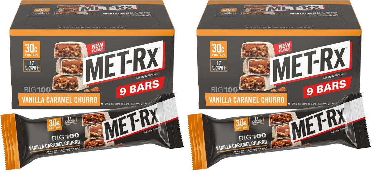 MET-Rx Big 100 Protein Bar, Super Cookie Crunch, 32g Protein, 9 Ct | Great as Healthy Meal Replacement, Snack, and Help Support Energy, With Vitamin A, Vitamin C, and Zinc