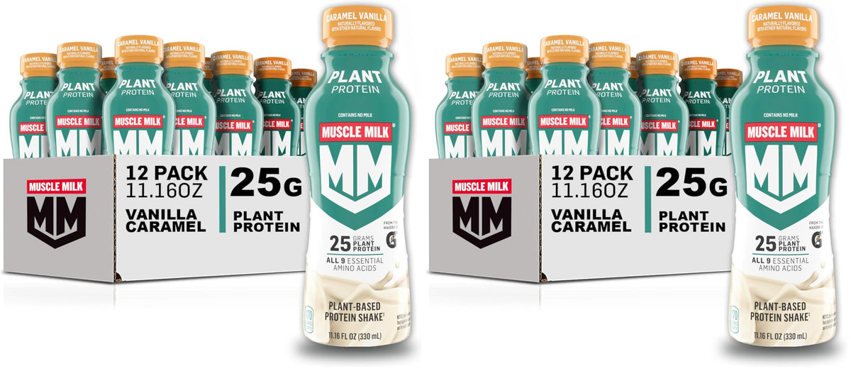 Muscle Milk Plant Based Protein Shake, Vanilla Caramel, 11.16 Fl Oz (Pack of 12)