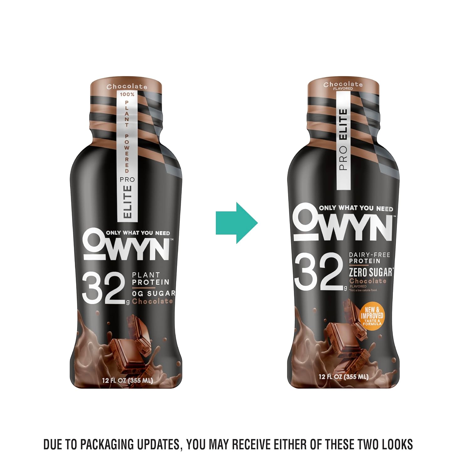 OWYN Only What You Need 32g Chocolate Flavored Protein Shake, 12 Ct | 32g Protein, Zero Sugar, 3g Fiber, Dairy Free, Plant Protein, Gluten Free, Individual 12fl oz Bottles