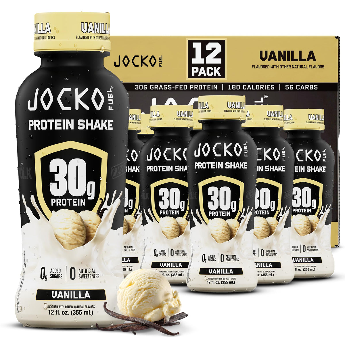 Jocko Mölk 30g Grass Fed Protein Shakes – No Added Sugar Protein Drinks KETO Friendly - Ready to Drink 12 FL Oz (Pack of 12) Banana Cream