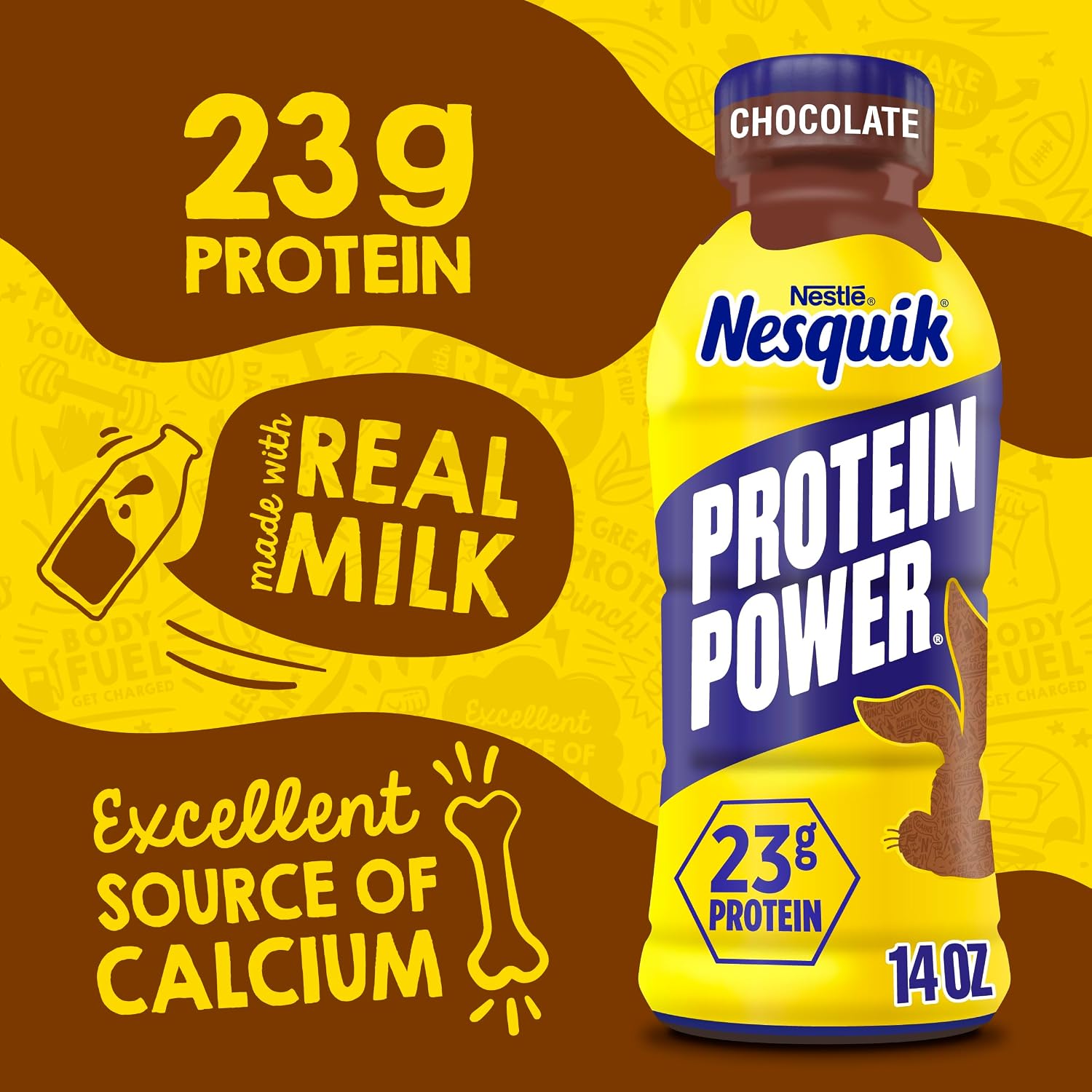Nesquik Protein Power Chocolate Milk Drink, 14 Fl Oz, 12 Pack | Ready to drink protein chocolate milk; aseptic; 12 x 14 fl oz