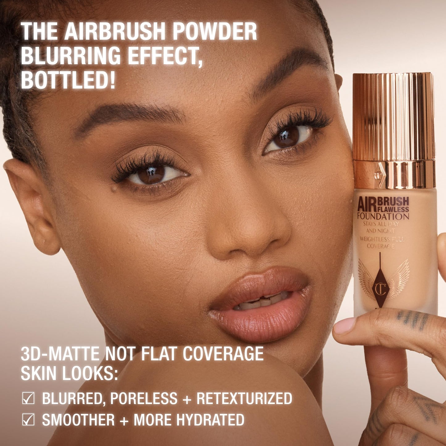 Charlotte Tilbury Airbrush Flawless Matte Foundation - Full Coverage Liquid Makeup with a Natural-Matte Finish - Smoothes & Blurs Pores - Waterproof & Transfer Resistant - 7 Neutral