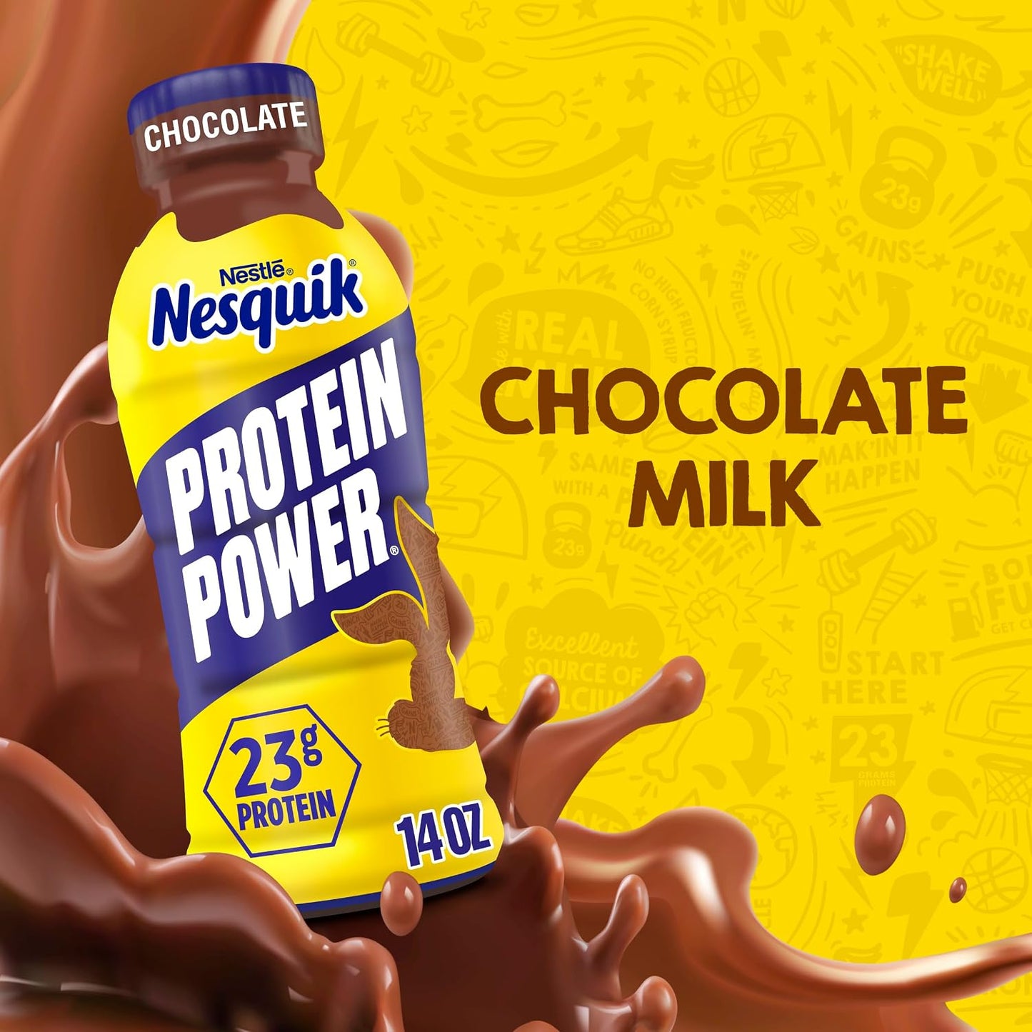 Nesquik Protein Power Chocolate Milk Drink, 14 Fl Oz, 12 Pack | Ready to drink protein chocolate milk; aseptic; 12 x 14 fl oz