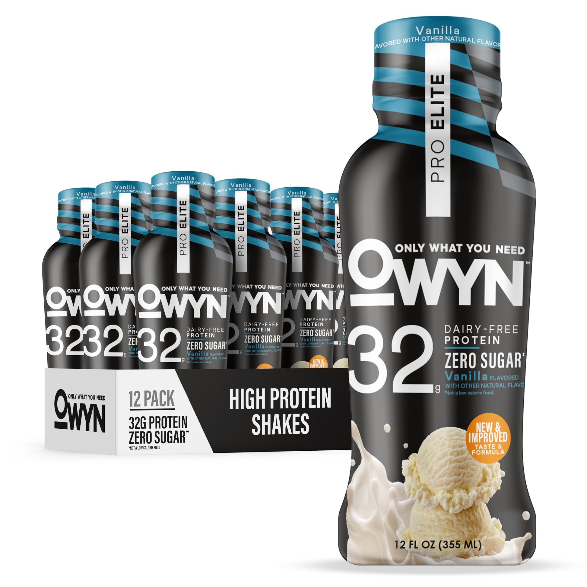 OWYN Only What You Need 32g Chocolate Flavored Protein Shake, 12 Ct | 32g Protein, Zero Sugar, 3g Fiber, Dairy Free, Plant Protein, Gluten Free, Individual 12fl oz Bottles