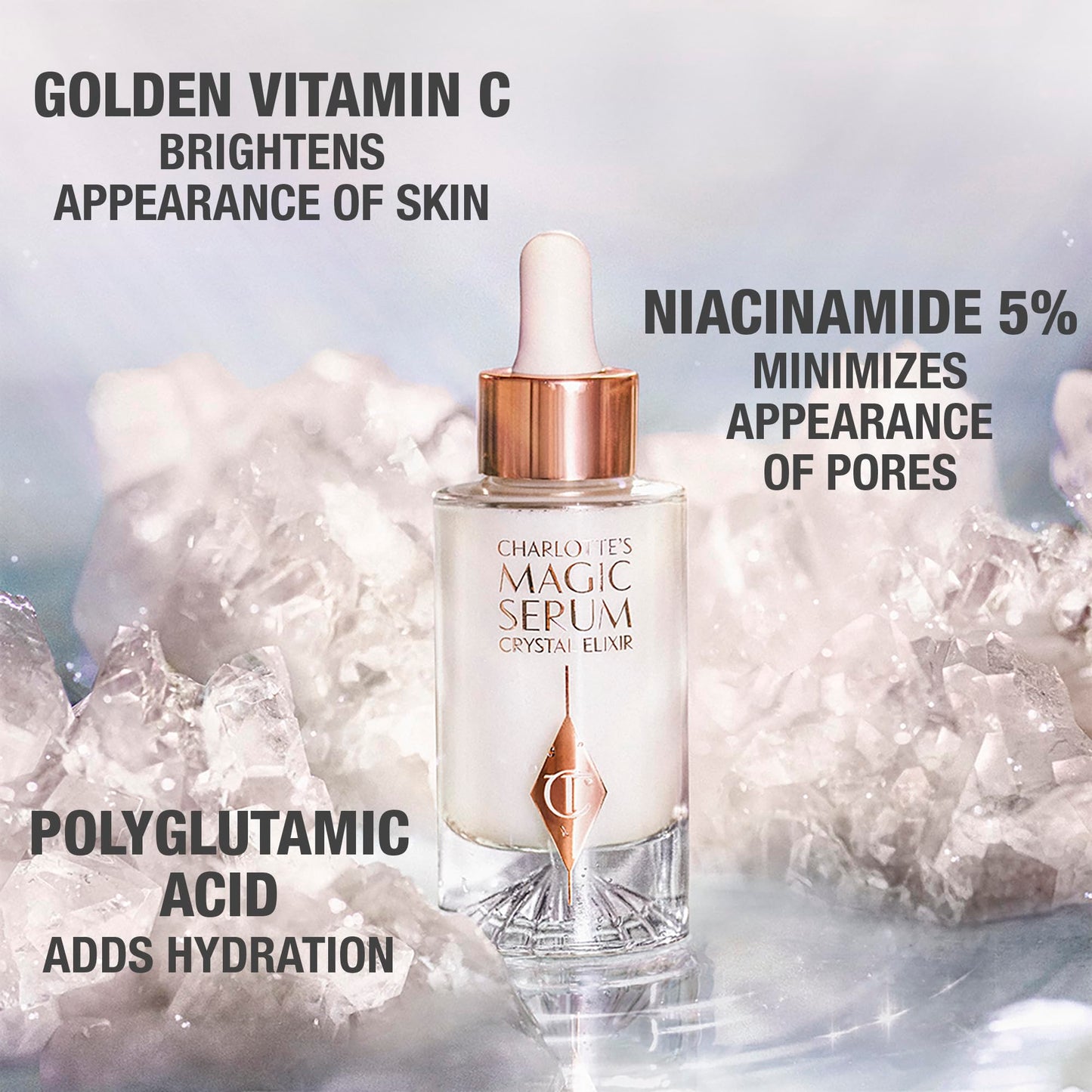 Charlotte Tilbury Magic Serum Crystal Elixir - Anti Aging Skincare Set - Face Firming Peptide, Brightening Vitamin C Serum & Glow-Boosting Niacinamide - Perfect for Gifting & Makeup Pairings (100ml)