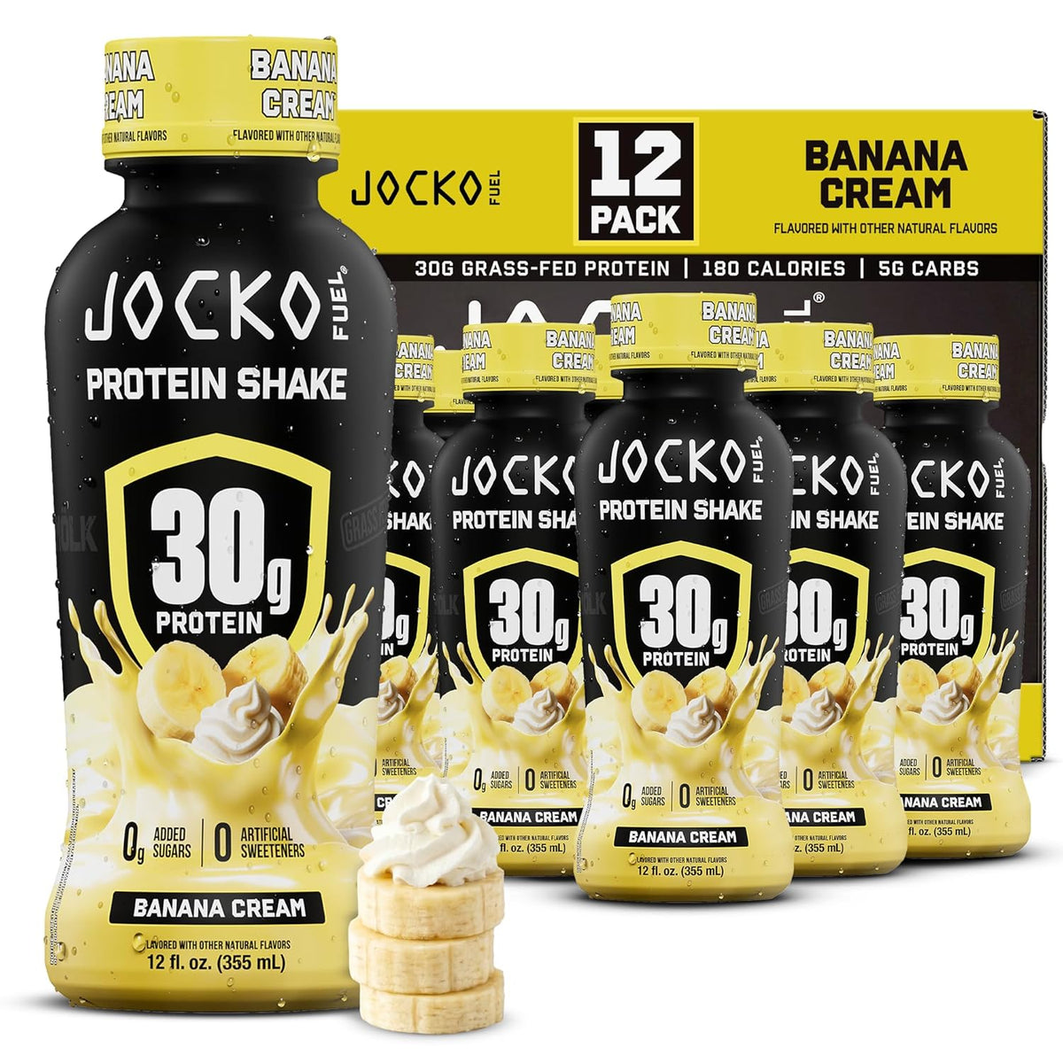 Jocko Mölk 30g Grass Fed Protein Shakes – No Added Sugar Protein Drinks KETO Friendly - Ready to Drink 12 FL Oz (Pack of 12) Banana Cream