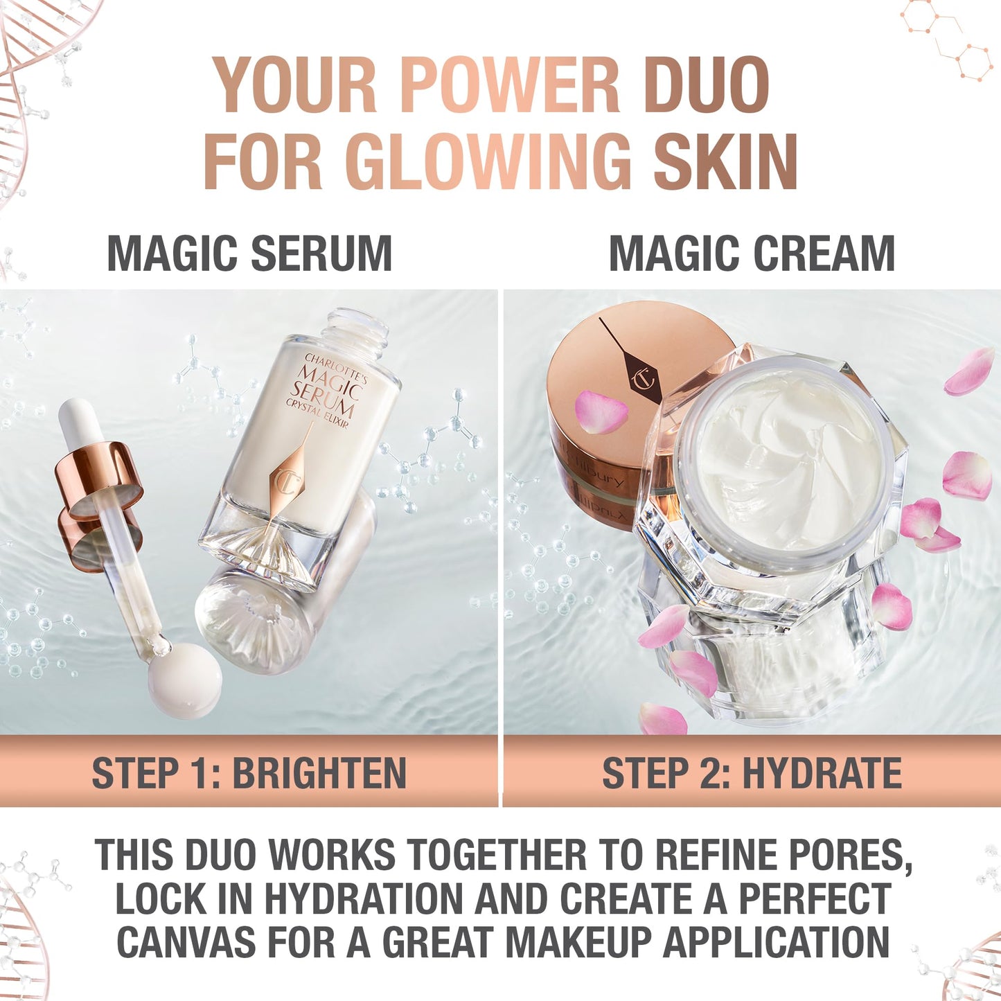 Charlotte Tilbury Magic Serum Crystal Elixir - Anti Aging Skincare Set - Face Firming Peptide, Brightening Vitamin C Serum & Glow-Boosting Niacinamide - Perfect for Gifting & Makeup Pairings (100ml)