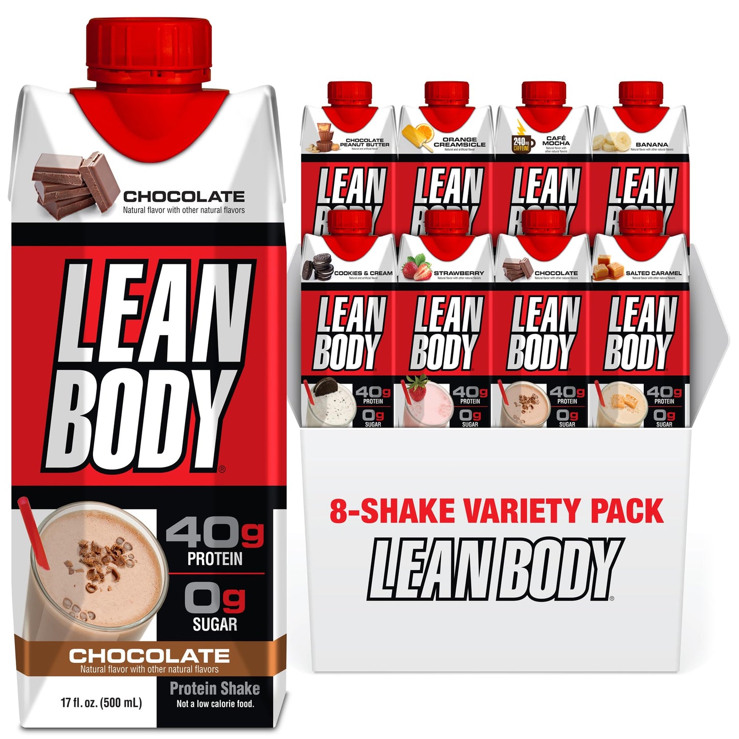 Labrada Lean Body Ready-to-Drink Chocolate Protein Shake, 40g Protein, Whey Blend, 0 Sugar, Gluten Free, 22 Vitamins & Minerals, LABRADA, 17 Fl Oz (Pack of 12)