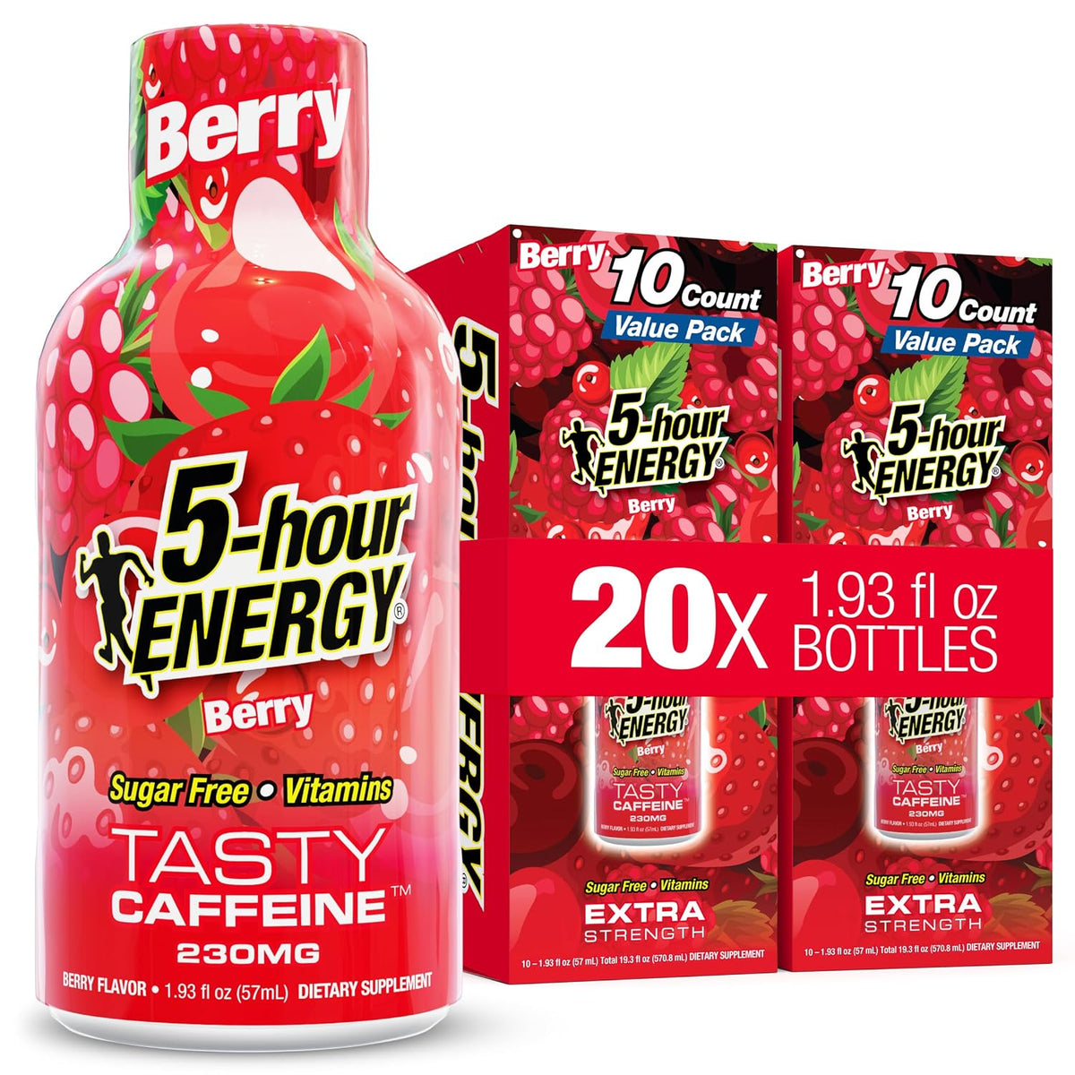 5-hour ENERGY BERRY Flavor, 20 Count, Extra Strength Energy Shot | 1.93 Fl Oz, Amino Acids, B Vitamins, Sugar Free and Zero Calories