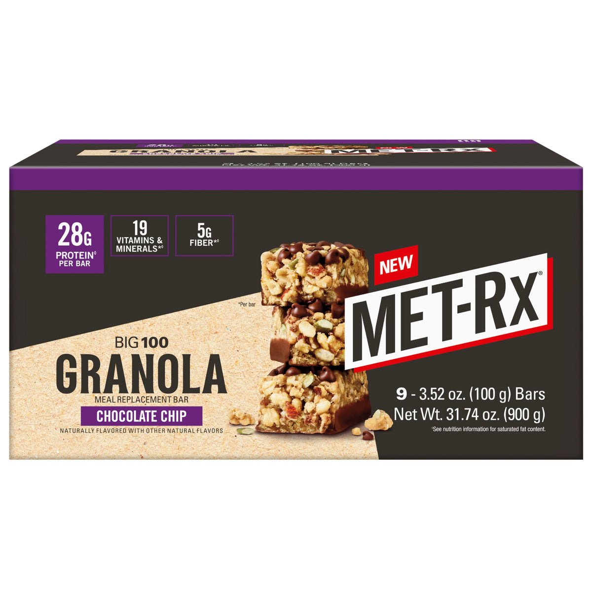 MET-Rx Big 100 Protein Bar, Super Cookie Crunch, 32g Protein, 9 Ct | Great as Healthy Meal Replacement, Snack, and Help Support Energy, With Vitamin A, Vitamin C, and Zinc