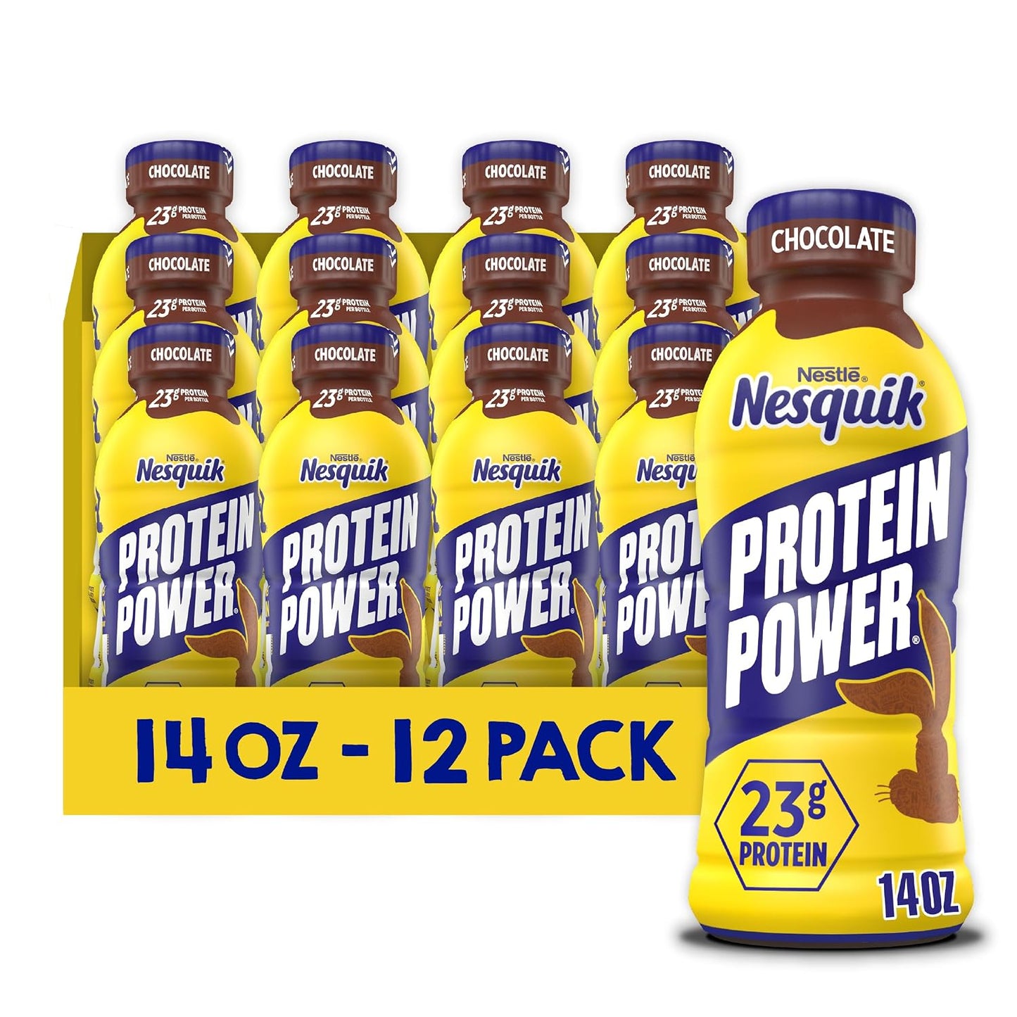 Nesquik Protein Power Chocolate Milk Drink, 14 Fl Oz, 12 Pack | Ready to drink protein chocolate milk; aseptic; 12 x 14 fl oz