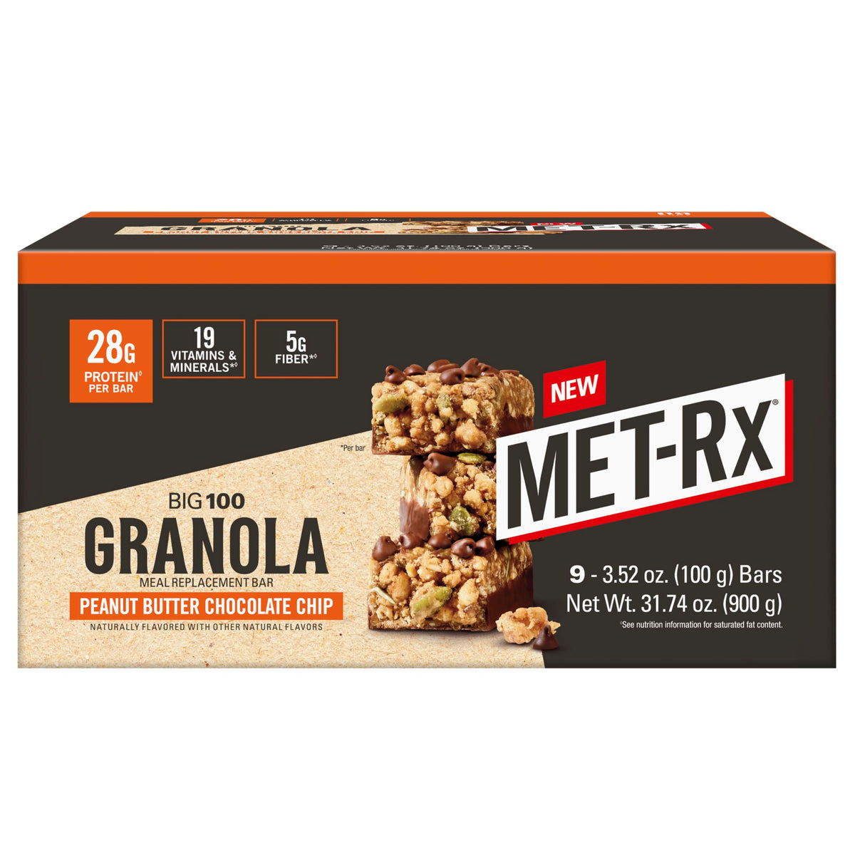 MET-Rx Big 100 Protein Bar, Super Cookie Crunch, 32g Protein, 9 Ct | Great as Healthy Meal Replacement, Snack, and Help Support Energy, With Vitamin A, Vitamin C, and Zinc