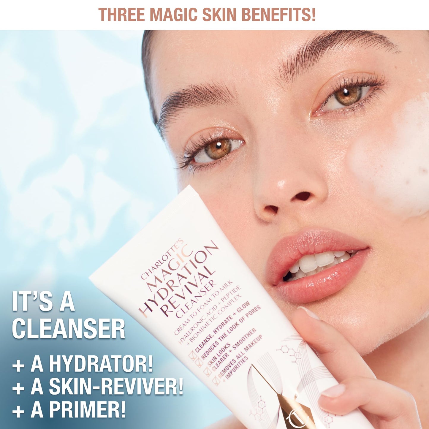 Charlotte Tilbury Magic Hydration Revival Facial Cleanser - Gentle, Foaming Face Wash to Hydrate, Revive & Prime Skin - Helps Reduce the Appearance of Pores While Removing Makeup & Impurities (120ml)