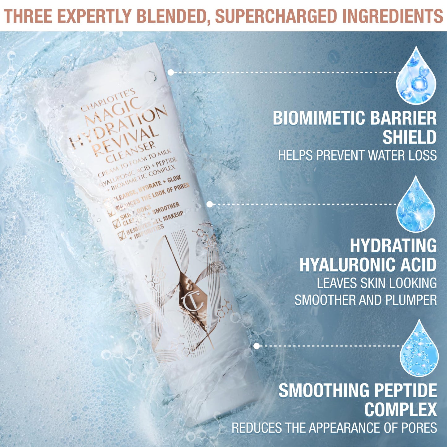 Charlotte Tilbury Magic Hydration Revival Facial Cleanser - Gentle, Foaming Face Wash to Hydrate, Revive & Prime Skin - Helps Reduce the Appearance of Pores While Removing Makeup & Impurities (120ml)
