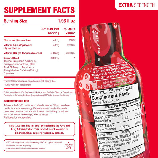 5-hour ENERGY BERRY Flavor, 20 Count, Extra Strength Energy Shot | 1.93 Fl Oz, Amino Acids, B Vitamins, Sugar Free and Zero Calories