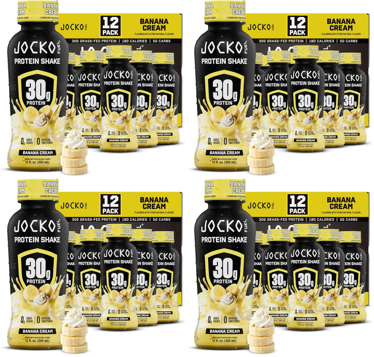 Jocko Mölk 30g Grass Fed Protein Shakes – No Added Sugar Protein Drinks KETO Friendly - Ready to Drink 12 FL Oz (Pack of 12) Banana Cream